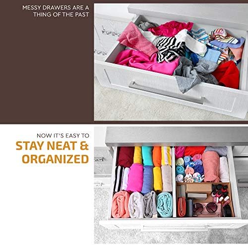 4-Pack Bamboo Drawer Dividers - 12.2 to 17.3 Inches Deep, 2.6 Inches High, Adjustable Expandable Drawer Organizer Dresser Separator for Clothes, Utensils, Kitchen, Bathroom, Office Storage, White - Image 6