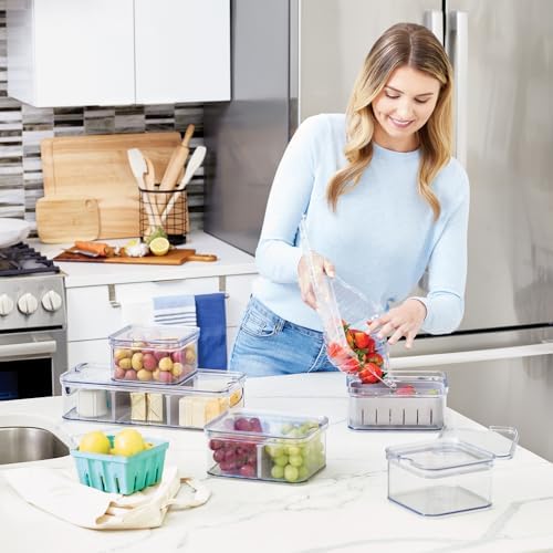 iDesign Crisp 5-Piece Recycled Plastic Refrigerator Organizer Bin Set with Lids, Clear/Gray - Image 7