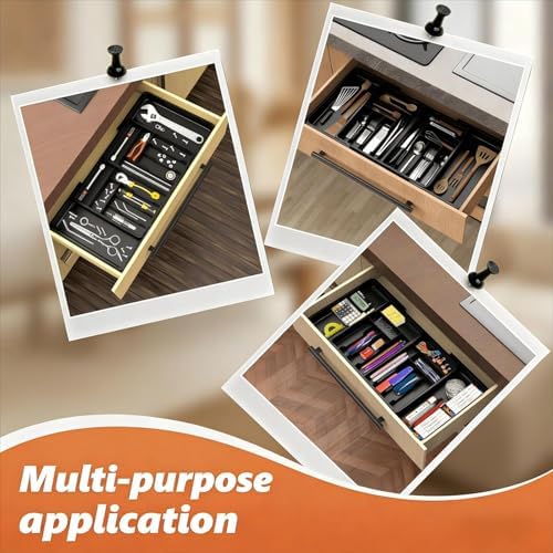 Utensil Organizer for Kitchen Drawer, Expandable Cooking Silverware Tray,Large Silverware Drawer Organizer,Plastic Spatula Tools Storage Divider, 21.6-38", Black - Image 7