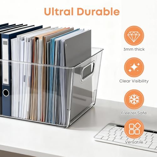 MOONEDGE 8 Pack Clear Plastic Storage Bins 12x8x6in Pantry Organizer - Image 7