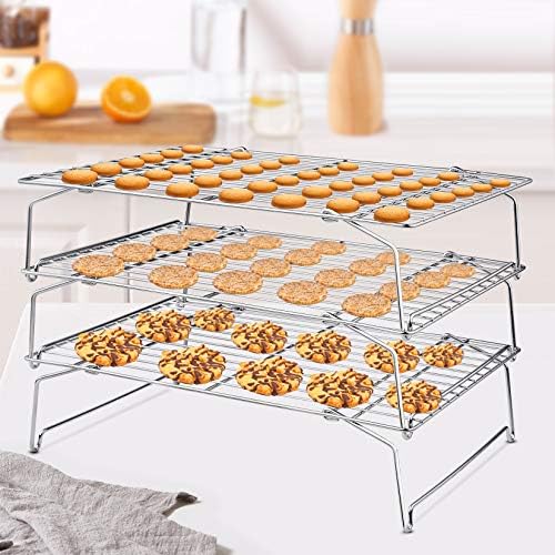 P&P CHEF 5-Tier Stainless Steel Cooling Rack, 16.5" x 11.4", Silver | Stackable Baking Cooking Racks for Cooling Roasting Grilling, Collapsible & Heavy Duty, Oven Safe & Easy Clean - Image 6