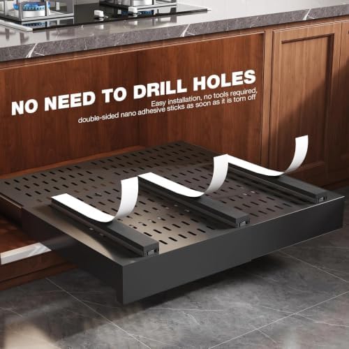 Seinloes 4 Pack Pull Out Cabinet Organizer Expandable Width(15"-25") and Depth(17"-24"),Slide Out Drawers With Raising Pad for Framed Cabinets,No Drill Roll Out Shelves for Kitchen,Bathroom,Black - Image 7