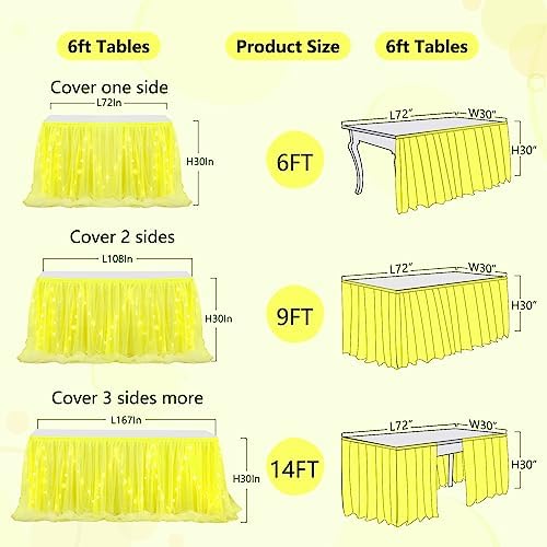 PARTISKY Yellow Tulle Tutu Table Skirt for Rectangle Tables or Round Table,Led Light String Table Cloth for Wedding Baby Shower Birthday Party Dessert/Cake Tables - Image 6