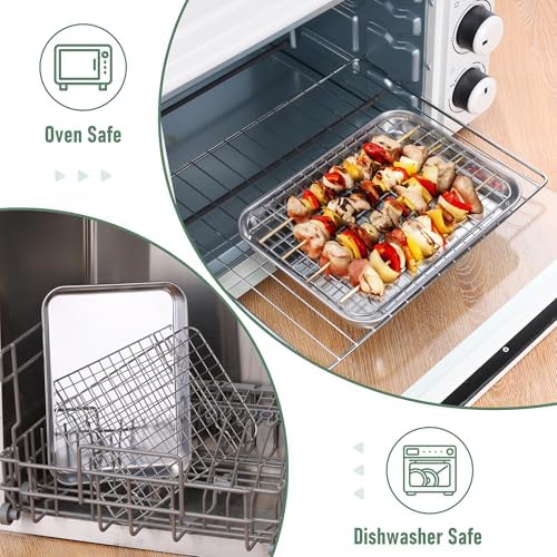 Homikit Toaster Oven Pan with Rack (1 Small Baking Sheet+1 Rack), 9” x 7” | Stainless Steel Baking Sheet with Wire Rack, Small Cookie Sheets Bacon Tray with Cooling Rack, Rust Free & Dishwasher Safe - Image 6
