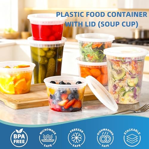 Plastic Deli Containers with Lids, 120 Sets 64 oz Leakproof Soup Cups | BPA-Free| Microwave Freezer Safe| Sturdy and Airtight| Crack-Proof for Takeout, Meal Prep, Slime, Snack, Leftovers Storage - Image 7