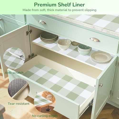 Green Gingham Shelf Drawer Liners Non-Adhesive 17.5In x 10FT - Image 6