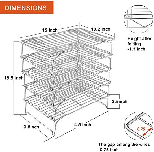 P&P CHEF 5-Tier Stainless Steel Cooling Rack, 15" x 10", Silver | Stackable Baking Cooking Racks for Cooling Roasting Grilling, Collapsible & Heavy Duty, Oven Safe & Easy Clean - Image 7