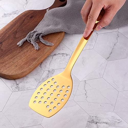 6 Pcs Gold Slotted Turner, Stainless Steel Titanium Plated Spatula, Ergonomic Integral Forming Long Handle-Dishwasher Safe(13 inches/33.2cm) - Image 7
