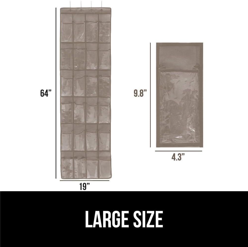 GORILLA GRIP Over the Door Shoe Organizer, 24 Large Breathable PVC Pockets, Space Saving Hanging Storage Holder, Closet Rack Hanger Holds Up to 40 lbs, Hangs on Closets for Shoes 2 Pack, Beige