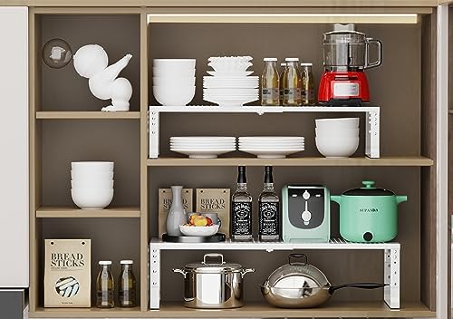 Jojocross Expandable Adjustable Stackable Kitchen Organizer, Spice Rack,Metal Pantry Storage Shelves Racks,Counter Shelf for Cabinets, Countertop, Cupboard(3 Packs/Large/White) - Image 6