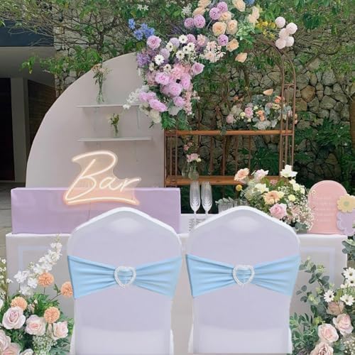 Blue Chair Sashes 60 Pack Spandex Baby Blue Chair Sashes for Wedding Blue Sashes for Chairs with Heart Buckle Slider for Banquet Party Decorations - Image 7