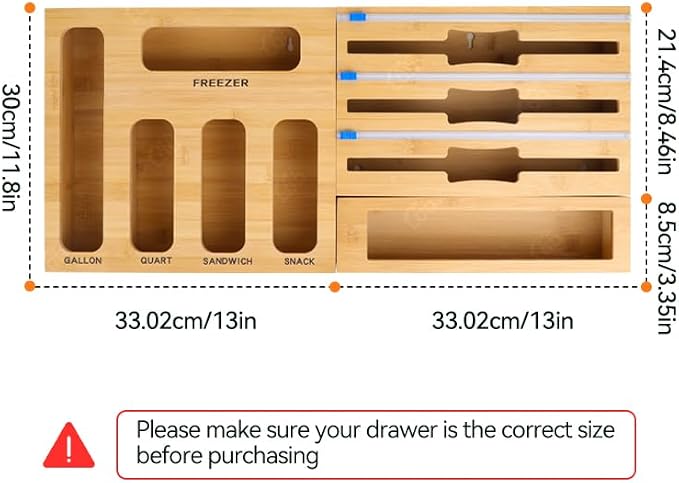 LDQ 9-in-1 Shatterproof Square Bamboo Storage Box - Aluminum Foil Dispensr with Cutter, Reusable Quarter Multi-Functional Sealed Bag Organizer for Kitchen Drawers, Walls, and Cabinetse - Image 9