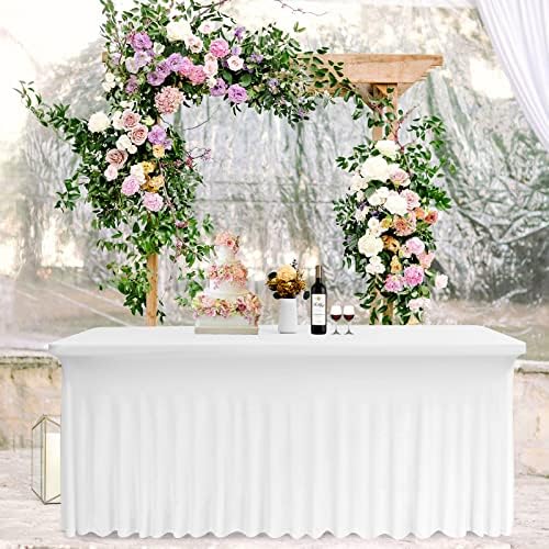 2 Pack White Spandex Table Skirts for 6 Ft Rectangular Tables - Image 7
