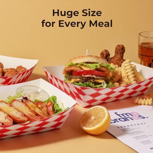 Fit Meal Prep [125 Pack 5 lb Paper Food Trays Heavy Duty Disposable Food Boats, Red Check, for Parties Fairs Picnics Carnivals, Hold Hamburger Snack Fries Hot Dog Grease Resistant - Image 7