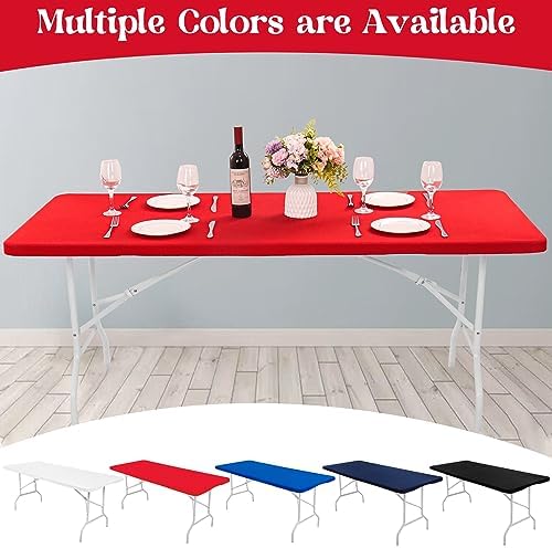 Fivenl 6 Pack Spandex Table Top Cover for 6FT Rectangle Tables, Stretch Fitted Tablecloth Washable Rectangle Table Cover with Elastic Edge for Indoor Outdoor Party Picnic Camping (30" W x 72" L, Red) - Image 7