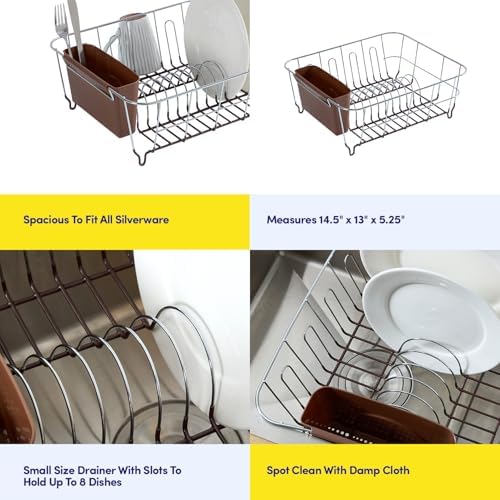 Dish Drying Rack & Cutlery Holder 2 Piece Set - Compact Sink-Fitting Dish Drainer with Rubberized Undercoating, Space-Saving Kitchen Organizer for Plates, Cups, Bowls & Utensils in Sink, Bronze Brown - Image 6