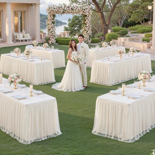 HB HBB MAGIC Ivory Table Cloths 6 Foot Rectangle Tulle Table Skirt Rectangle Tables 6ft Fitted Spandex Table Covers Stretch Elastic Banquet Birthday Party Baby Shower Wedding Table Cloths - Image 7