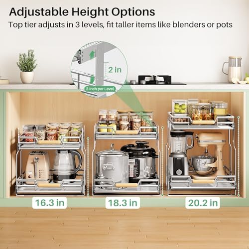 Pull out Cabinet Organizer, 2 Tiers 17"W X 21"D, Heavy Duty Smooth Sliding Under Cabinet Shelves for Pots and Pans, Full-Extension Roll out Drawers, Slide out Organization for Home Kitchen Pantry - Image 6