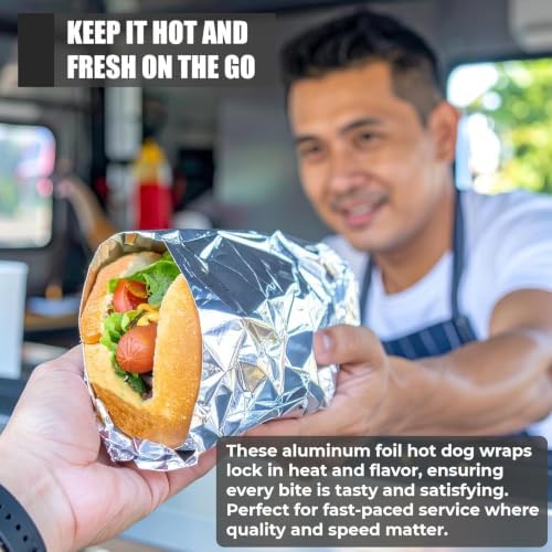 Aluminum Foil Hot Dog Bags, Grease-Resistant, 500 Pack | Hot Dog Wrappers for Chili Dogs, Sausages, Brats, Food Trucks, Concessions, and Takeout - Image 6