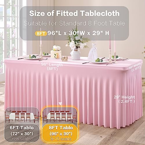 2pk Spandex Table Clothes for 8 Foot Rectangle Tables, Pink Stretch Table Cloth 8ft Fitted Tablecloths Desk Skirt for Parties Weddings Birthday Banquet Baby Shower - Image 6