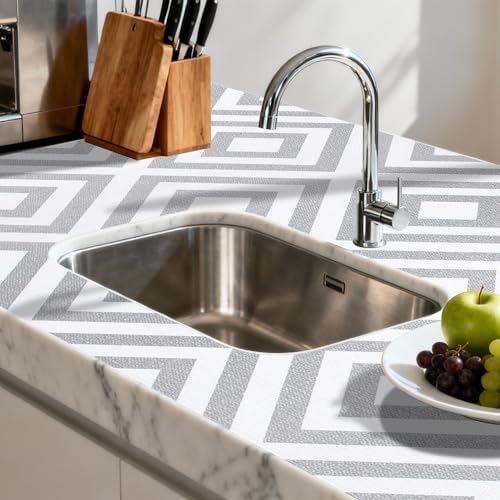 FIFTY FEET 12"x120" Non-Adhesive Shelf Liner for Kitchen Cabinets and Drawers, Washable Non-Slip PVC Cabinet Liner (Gray Plaid)(1 Roll) - Image 6