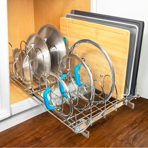 LYNK PROFESSIONAL® Pull Out Pot and Pan Lid Organizer Inside Cabinet - Lifetime Ltd. Warranty – Cookie Sheet Organizer for Cabinet – Slide Out Baking Sheet Organizer - 14W x 21D, Extra-Large, Chrome - Image 6