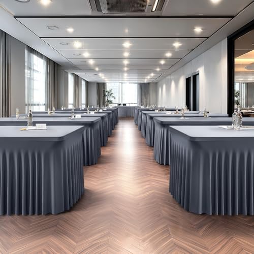 Wish Care 2 Pack Gray Spandex Table Clothes for 6 Foot Rectangle Tables, 6FT Wrinkle Free Fitted Tablecloths Ruffles Design Table Cover for Party, Banquet, Wedding and Events - Image 7
