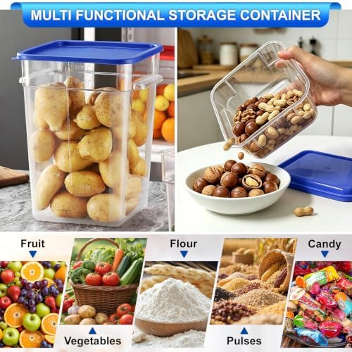 4Pack - 18QT Food Storage Containers with Lids & Handles, Polycarbonate Clear Airtight Food Container with Scale Marks for Bread Proofing, Flour, Commercial Grade, Restaurant & Kitchen, Square, Blue - Image 6