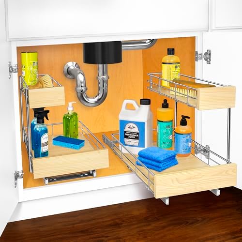 LYNK PROFESSIONAL® SELECT™ Pull Out Under Sink Kitchen Cabinet Organizer - 11.5 in. x 18 inch deep Drawer - Sliding Shelf Organizer and Undersink Storage Shelves - Lifetime Ltd. Warranty – Chrome - Image 6