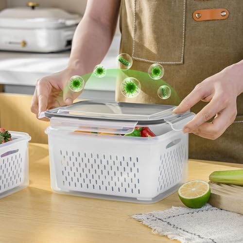 6 PCS Large Fruit storage Containers for Fridge ,Food Storage Containers | with Removable Colander pen and lable Leakproof Dishwasher safe Produce Containers Keep Fruits Vegetables Berry Fresh longer - Image 7