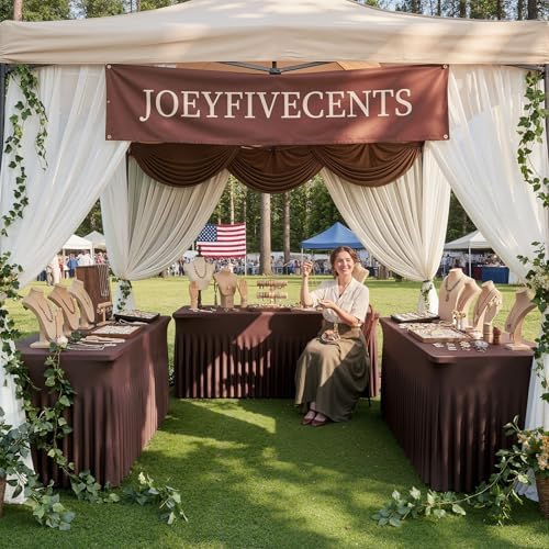 2 Pack Brown Spandex Table Clothes for 6 Foot Rectangle Tables, Wrinkle Free Fitted Table Cover 6ft Stretch Tablecloths Desk Skirt for Parties Weddings Birthday Banquet Baby Shower - Image 7