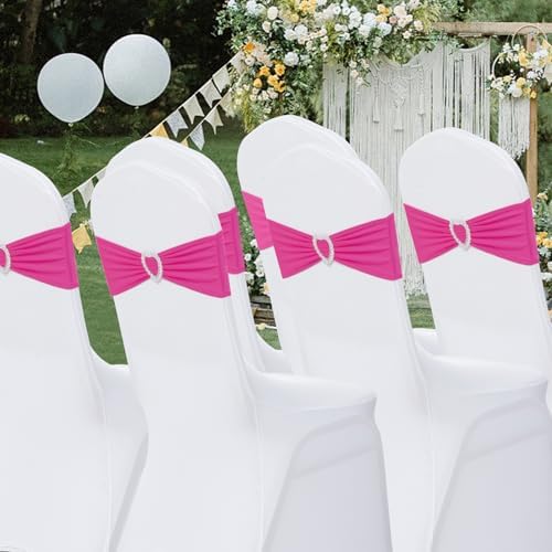 Pack of 120 Spandex Chair Sashes Bows Stretch Chair Cover Band with Buckle Slider Universal Elastic Chair Ties for Wedding Banquet Party Event Decoration (Fuchsia) - Image 7