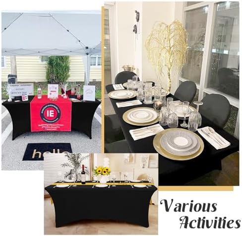HAISIWLKJ 3 Pack Table Cloth 8ft Black Tablecloths for Rectangle Folding Table Spandex Fitted Stretch Table Cover Wrinkle Resistant Washable Table Protector for Party, Wedding, Banquet, Festival. - Image 7