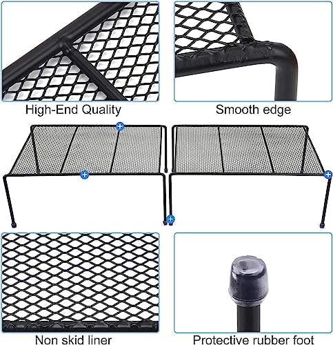 SIBAO 6-Shelf Kitchen Storage Organizer, 13.1 x 10.2 Inch Mesh Cabinet Shelves Rack (Black), Maximize Space, No Assembly Required, Modern Design, Rust-Resistant, 10-15 lbs Weight Capacity - Image 5