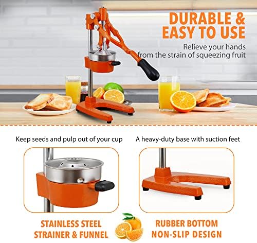 19 Inch Height Extra Tall Commercial Heavy Duty Cast Iron Hand Press Manual Orange Citrus Lemon Lime Grapefruit Pomegranate Fruit Juice Squeezer Machine with Stainless Steel Cup - Image 6