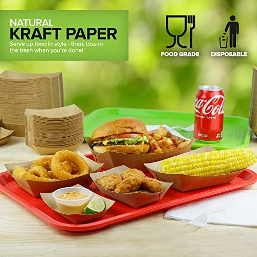 Stock Your Home [500 Pack Extra Large Disposable Brown Kraft Paper Food Trays, 3-Lb Concession Tray, Serving Boats for Party Snacks, Taco Bar, Seafood, Nachos Plates - Image 7