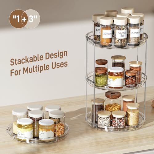 LAMU 4 Pack 2 Tier Lazy Susan Turntable Organizer 9.25'' Rotating Spice Rack Organization for Cabinet, Kitchen, Pantry, Countertop, Bathroom, Vanity, Medicine Cabinet Organizer, Clear - Image 6