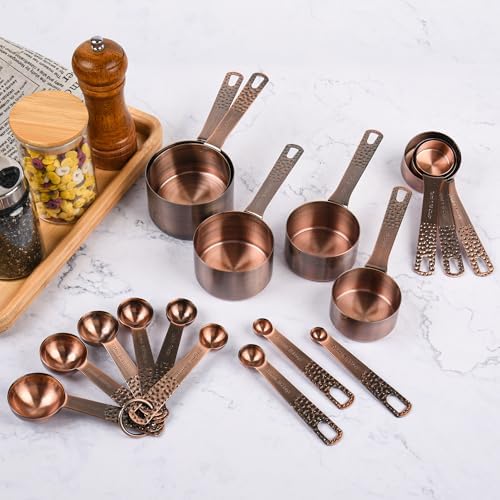 Copper Measuring Cups and Spoons Set 20 for Kitchen & Baking, Metric & US Stainless Steel Measuring Cups and Spoons with Leveler for Dry & Liquid, 8 Copper Plated Measure Cup & 9 Spoon - Image 7