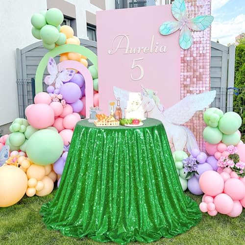 QueenDream Rectangle Tablecloth 90x132inch Green Sequin Table Cloth Overlay - Image 7