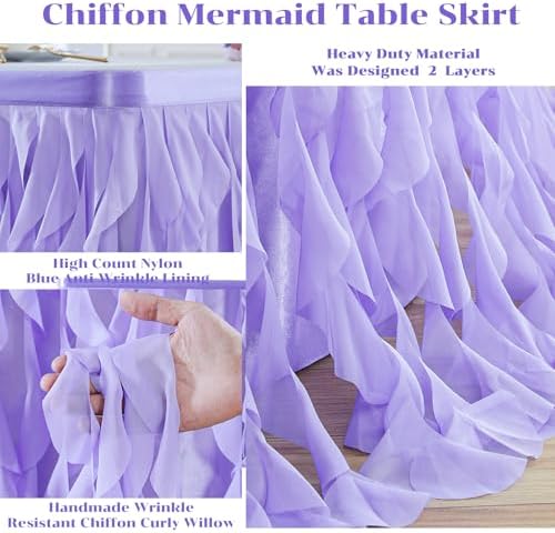 Partisky Lavender Purple Tulle Curly Willow Table Skirt for Rectangle Table 14ft, Ruffle Tutu Table Cloth for Girls Boys Baby Shower,Mermaid Birthday Party - Image 6