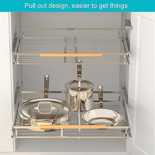iPEGTOP 3 Pack Pull Out Cabinet Drawer Shelf Organizer, Extendable Sliding Slide Out Pantry Shelves Storage Heavy Duty for Kitchen Cabinets Under Sink, Adjustable Width 17.1~28" W x 22.5" D - Image 6