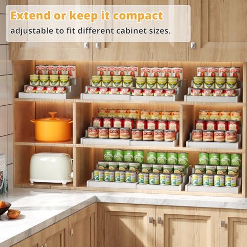 3-Tier Expandable Bamboo Can Organizer for Pantry, Holds 24 Cans, White | Adjustable Can Storage Rack for Kitchen Cabinets, Soda & Canned Goods Holder for Pantry Organization, White (Patent Pending) - Image 7