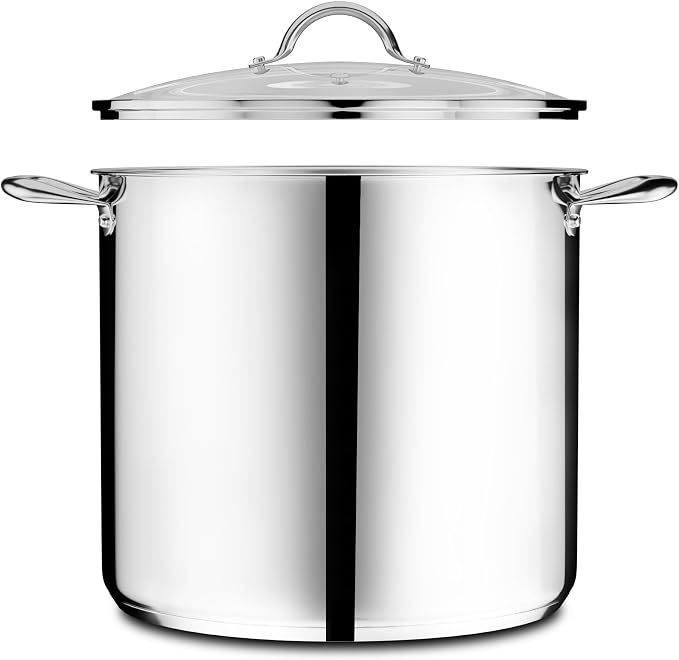 Stainless Steel Stockpot with Tempered Glass Lid 19 Quart, Durable 18/0 Stainless Steel, Impact-Bonded Base for Even Heating, Riveted Handles, Oven & All Stove Compatible, Safe Up To 500°F (260°C) - Image 10