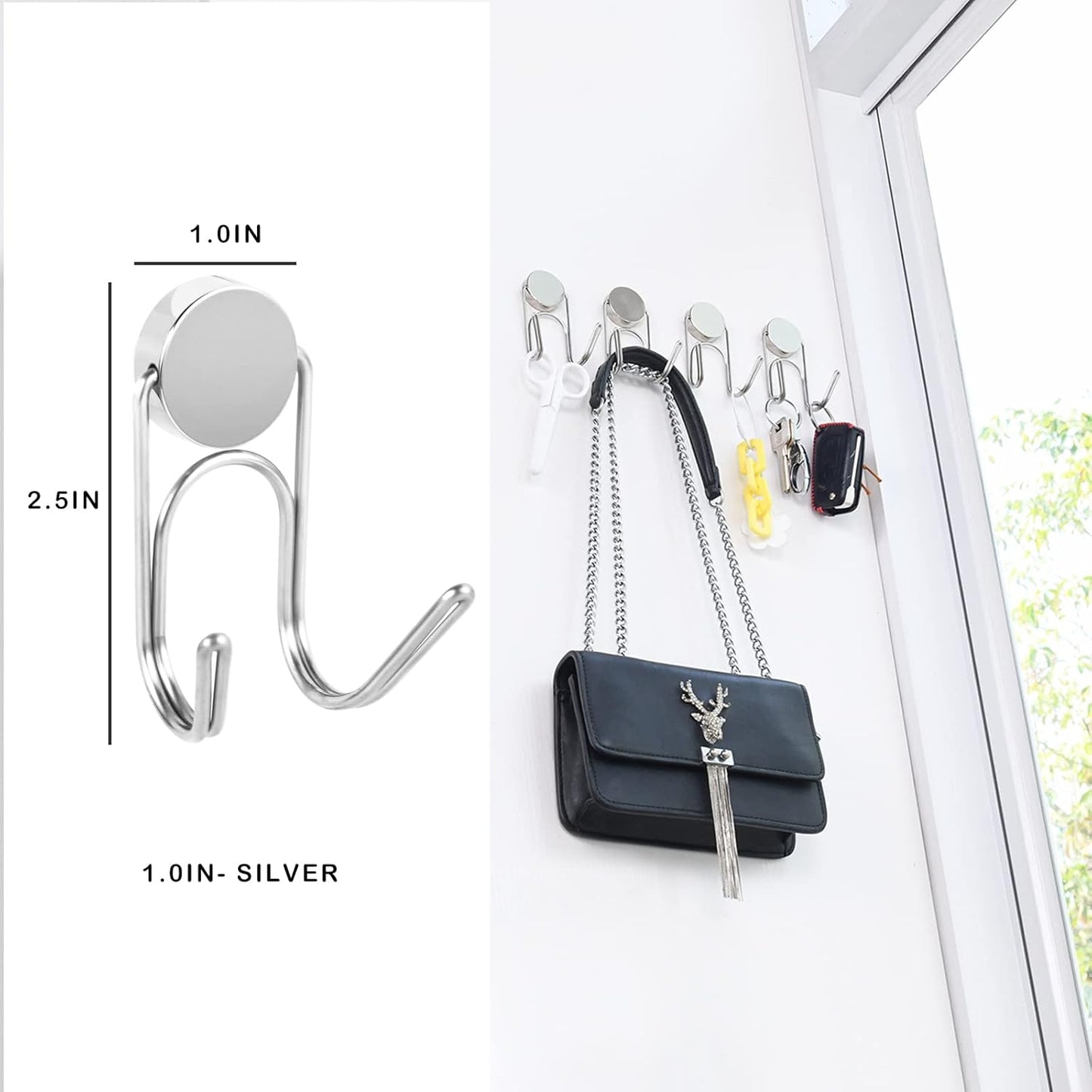 Magnetic Hooks Heavy Duty 304 Stainless Steel Hooks,Magnets Hanging Hooks for Refrigerator Grill Toolbox Cabins Outdoor,Cruise Essentials Camper Accessories,4pack(Silver,1.1in-2 40Lbs)