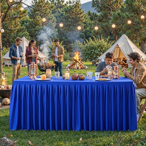Royal Blue Polyester Table Cloths for Rectangle 8 Foot Tables, 1 Pack Wrinkle Free Tablecloths Stretchy Banquet Ruffle Fitted Table Cover Desk Skirt for Parties Wedding Birthday Baby Shower - Image 7