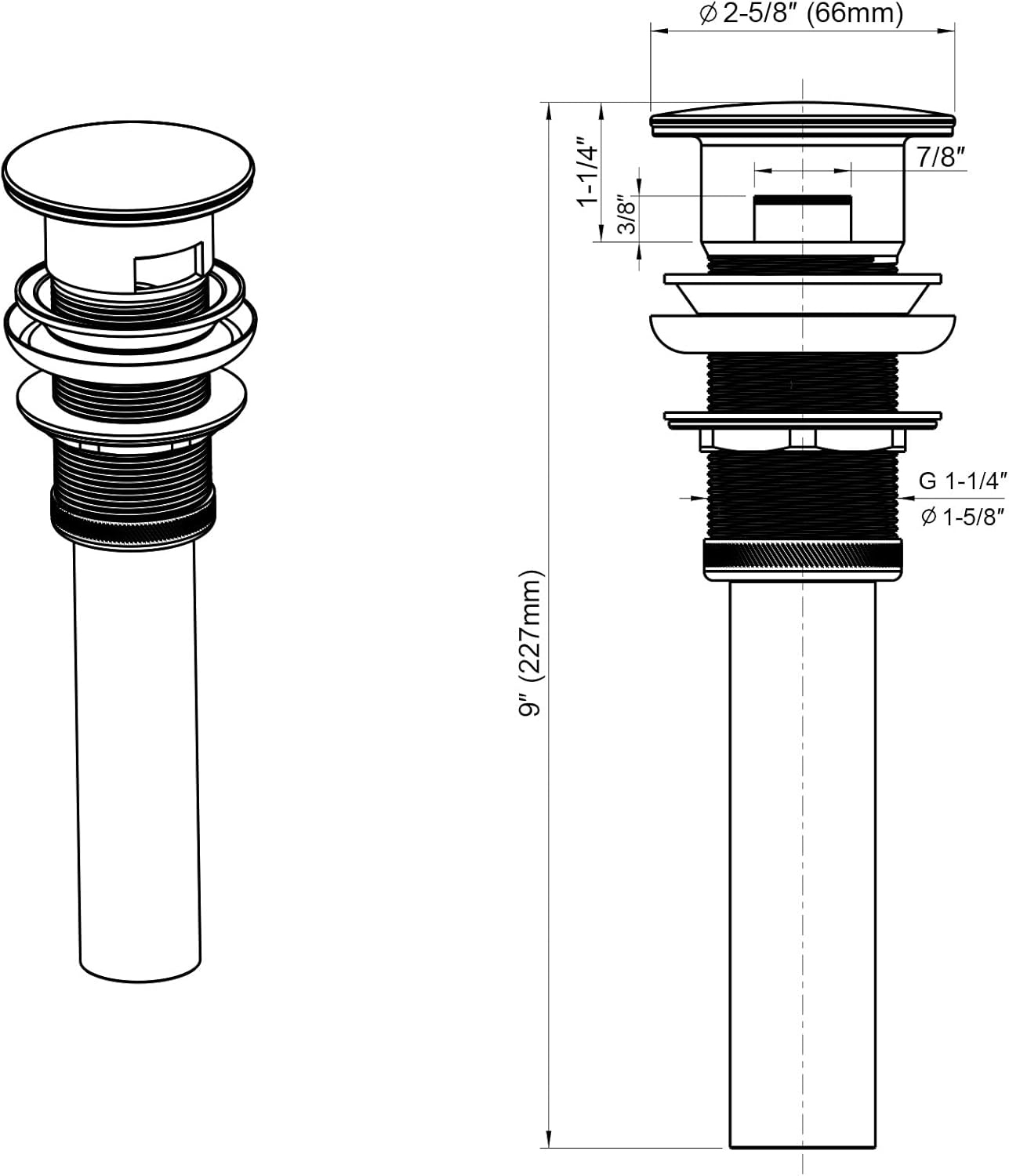 Dowell Pop Up Drain Stopper with Overflow for Bathroom Vanity/Vessel Sink (Chrome 6011 0705)