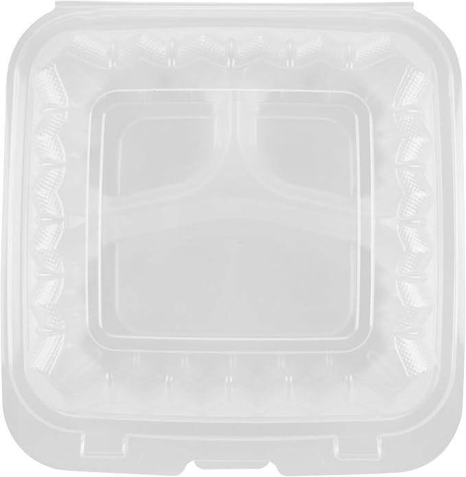 Restaurantware-Chef 101 30 Ounce Hinged Clamshell Containers, 100 Disposable Take Out Boxes - 3 Compartments, Secure Lids, Clear Meal Prep Containers, Microwavable, For Pasta Or Salads - Image 19
