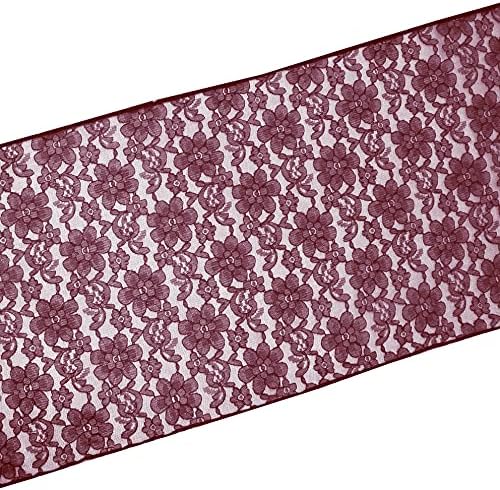 Zen Creative Designs 10 Pack Floral Lace Table Runner Sheer Lace Event Party Wedding Table Decor (12" by 144", Burgundy) - Image 2