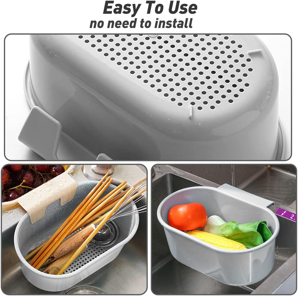 Sink Drain Strainer Basket, Abnaok Multifunction Sink Strainer Kitchen Food Catcher for Filter Kitchen Waste and Wash Vegetables Fruits (Grey)