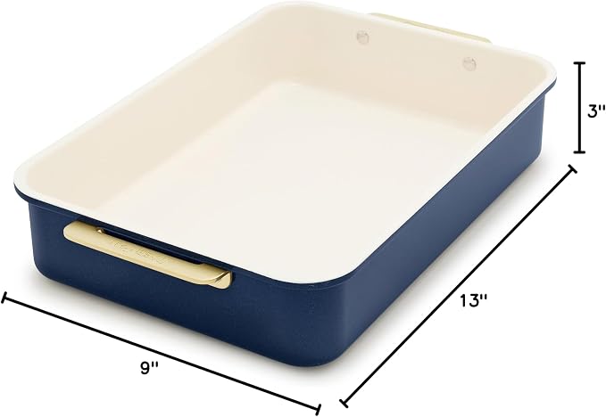 GreenPan Bakeware 13” x 9” Rectangular Cake Pan, Ceramic Nonstick Baking Pan, PFAS & BPA Free, Gold Handles, Durable Steel, Freezer to Oven Dish, Scratch Resistant, Bake & Roast Ovenware, Oxford Blue - Image 9